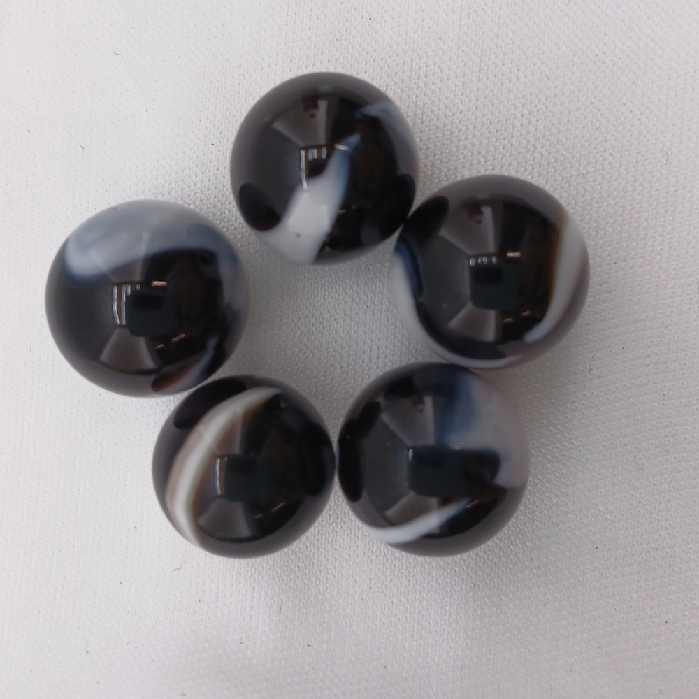 Lot of 5 Black and White Swirl Shooter Marbles Glass Collectibles Vintage Style